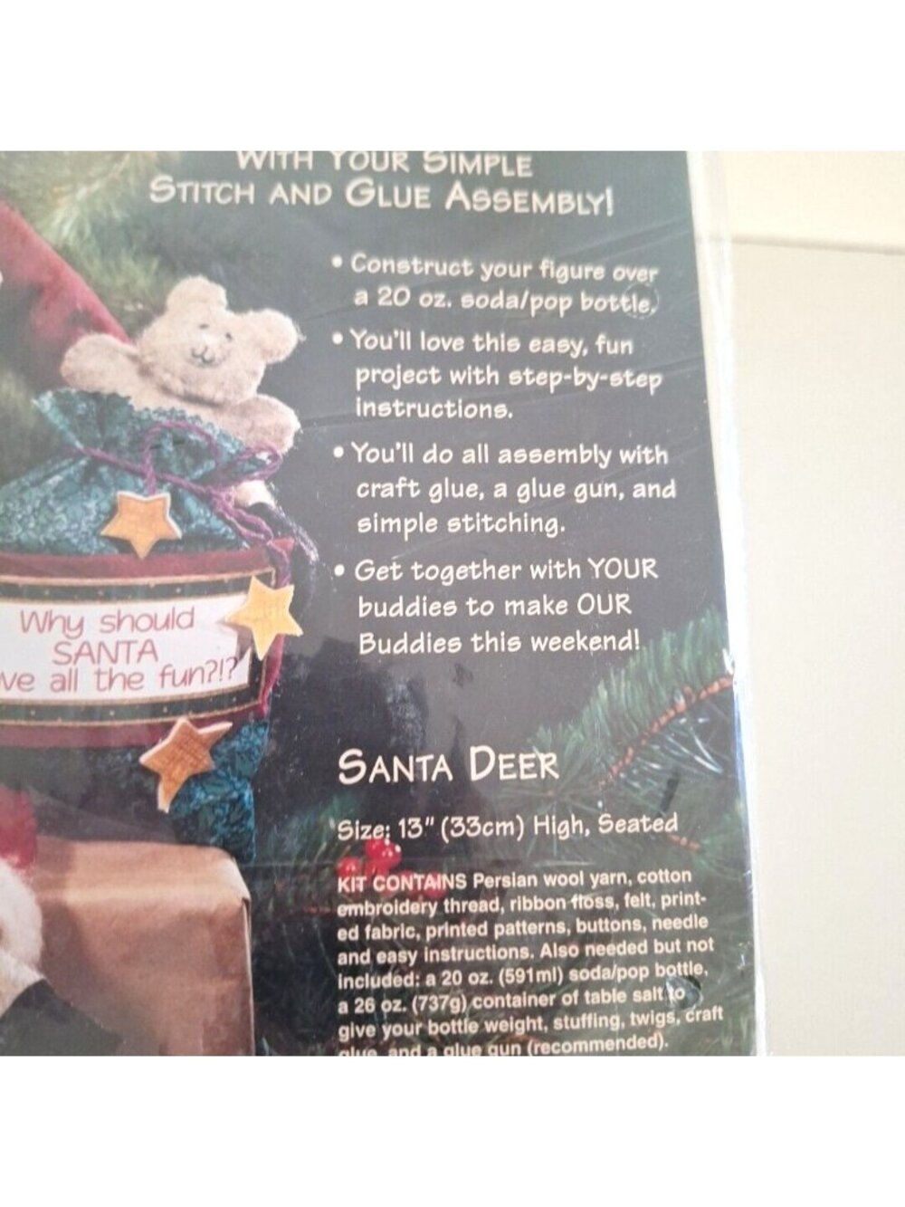 Bottle Buddies Santa Deer Dimenstions Craft Kit 13" 1997 #62125 - Picture 4 of 7
